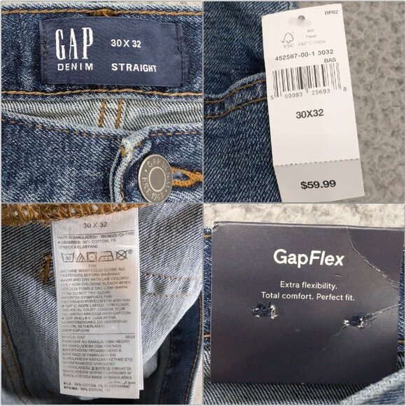 GAP GapFlex Straight Jeans Mens Blue Odom Medium Wash Denim Size 30x32 - Picture 5 of 10